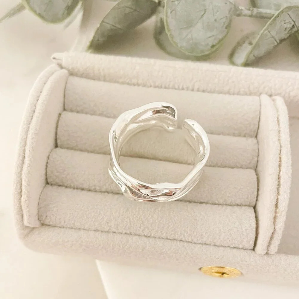 925 Sterling Silver Chunky Ring Thick Ring Band Wavy Ring Textured Ring - Picture 7 of 11